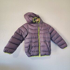 Snozu Winter Puffer jacket, Brown with camo fleece inside, size 5 boys